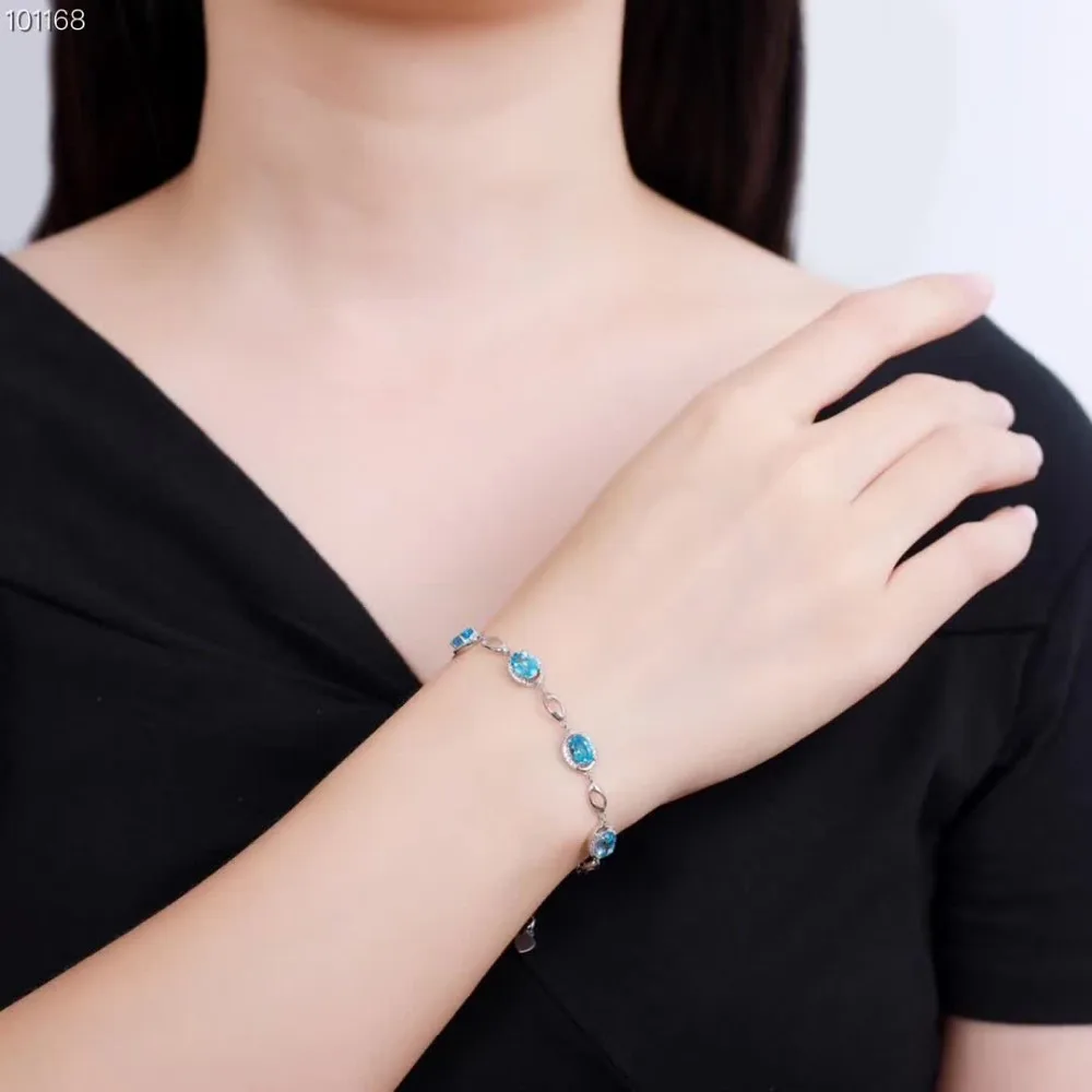 

gemstone jewelry factory elegant ladies 925 sterling silver natural blue topaz adjustable beaded bracelet