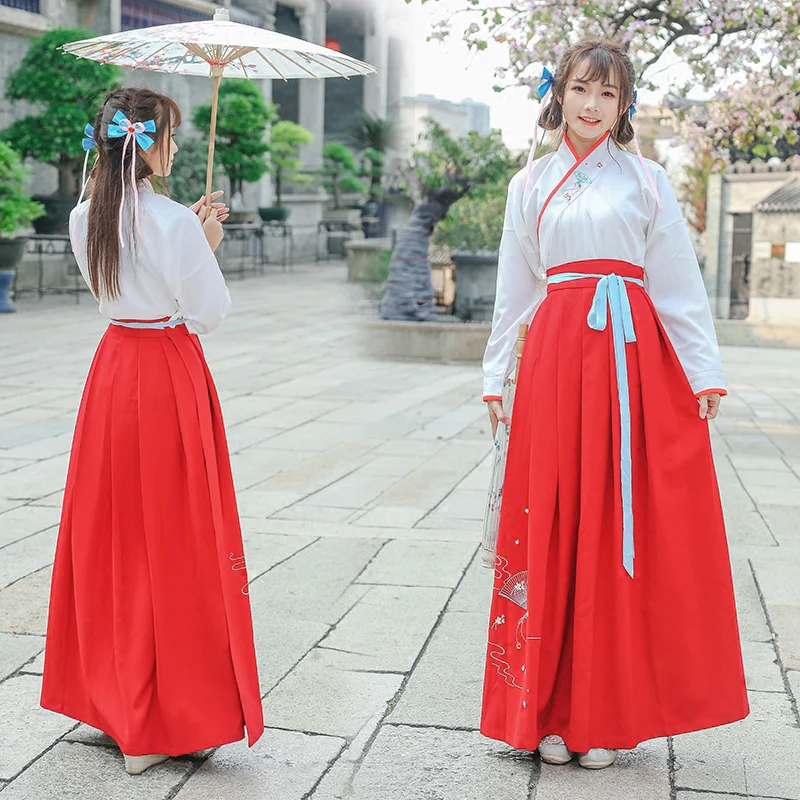 Hanfu Женский китайский стиль студенческий костюм династии Хань женский народный