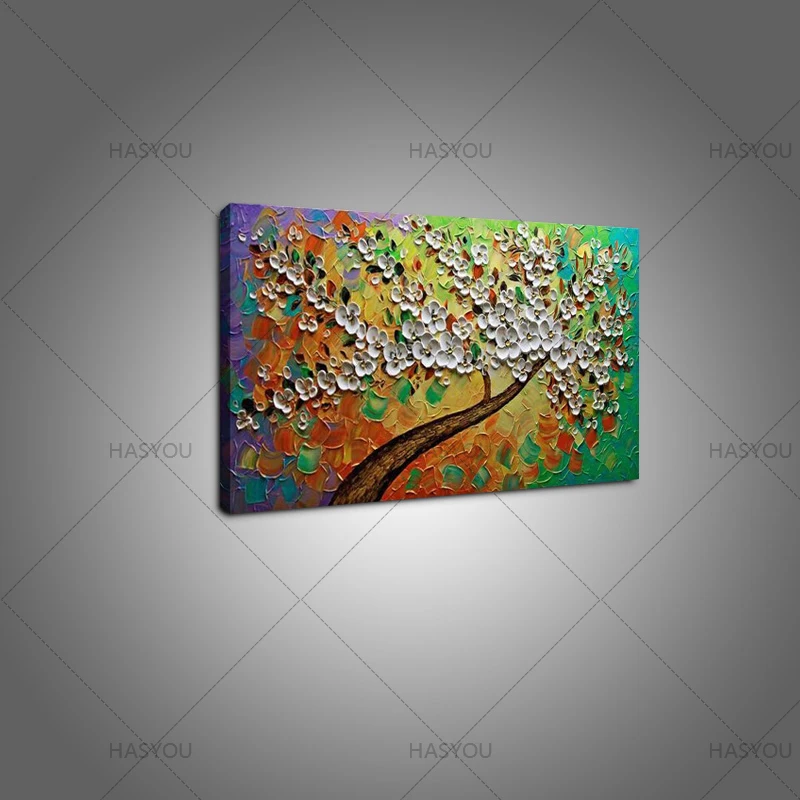 100% ручная роспись текстура искусственная картина белый цветок нож живопись