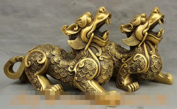 SCY S01150 16 &quotКитайский Фэншуй Чистая Бронза руйи монета богатства PiXiu Лев Единорог