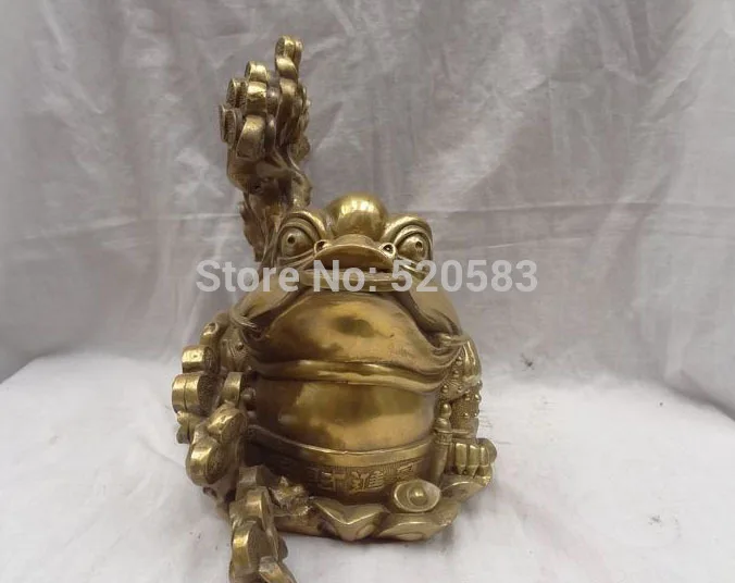 12&quot China Brass Wealth Coin Tree FengShui Sculpture YuanBao Hoptoad Toad Statue | Дом и сад