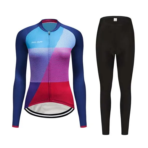 jersey and pants Осенняя Женская велосипедная одежда, костюм для велоспорта, комплект одежды для велоспорта, профессиональная гелевая накладка, одежда для велоспорта, mtb комплект велосипедной одежды, платье, форменные штаны - Цвет: jersey and pants