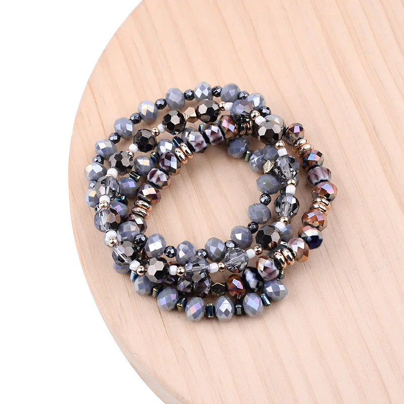 BOJIU Trendy Faceted Crystal Strand Bracelet For Women Cute Pink Purple Gray Black Crystal Bead Bracelet Hot Lady Jewelry BC276