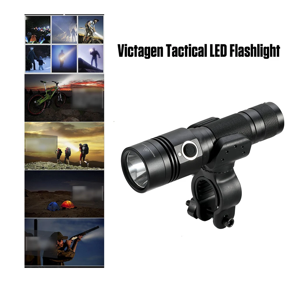 USB rechargeable LED Bicycle light 4 lighting mode super bright flashlight use 18650 battery for night riding, camping, etc