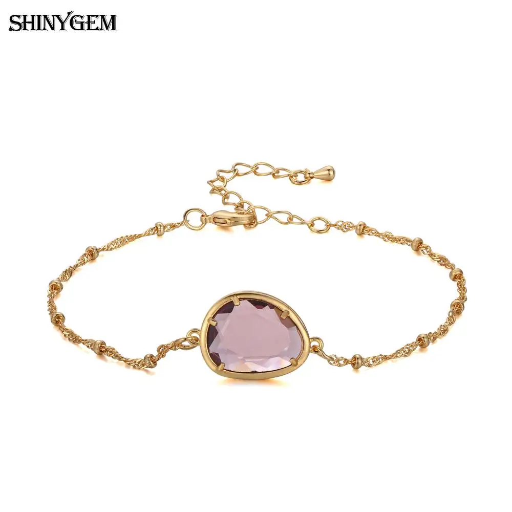ShinyGem капли воды форма граненый Кристалл Шарм браслет Золотое покрытие звено цепи браслеты натуральный камень браслеты из камней для женщин