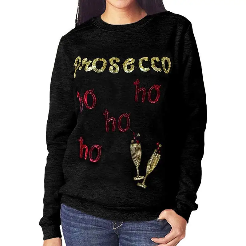 Новая мода новый женский рождественский джемпер &quotProsecco ho&quot узор из бокала вина