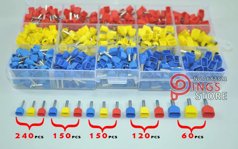 720 шт./комплект Близнецы ДВОЙНОЙ обжимной наконечник teminator комплект