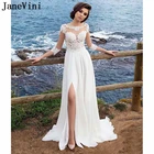 Сексуальное пляжное длинное свадебное платье jaevini, платье принцессы с круглым вырезом, женское шифоновое свадебное платье