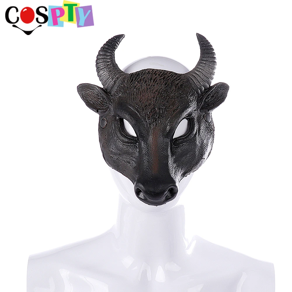 Cospty Хэллоуин одеваются реквизит из пенополиуретана черный буйвол лицо с рогом