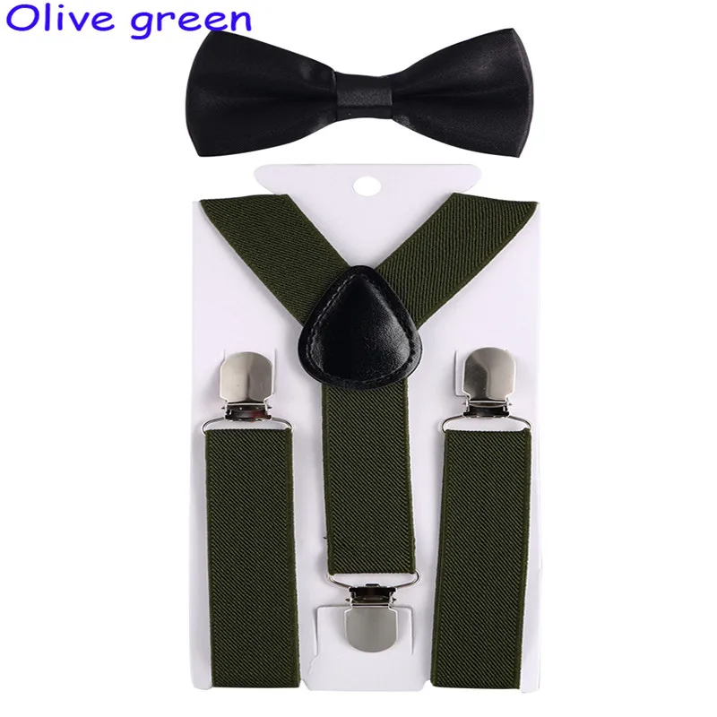 Olive Детские регулируемые эластичные подтяжки с галстуком-бабочкой, ДЕТСКИЕ брекеты для мальчиков и девочек, подтяжки, Детские свадебные галстуки, аксессуары - Цвет: Olive