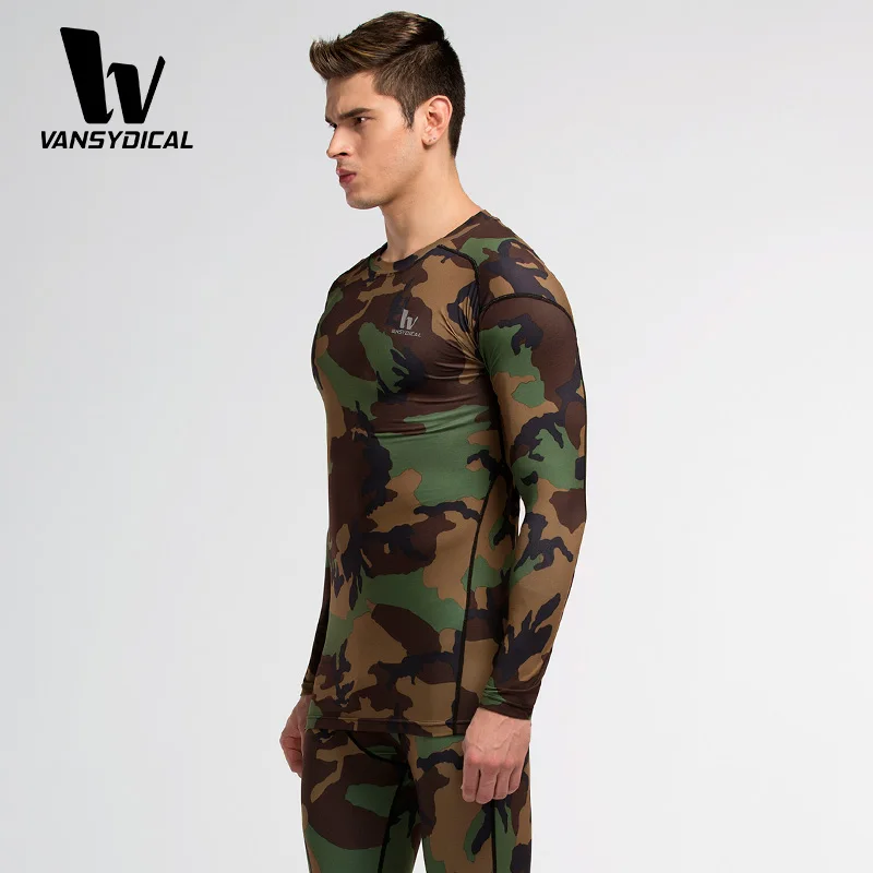 Камуфляжная Мужская компрессионная футболка с длинным рукавом для бега высокая