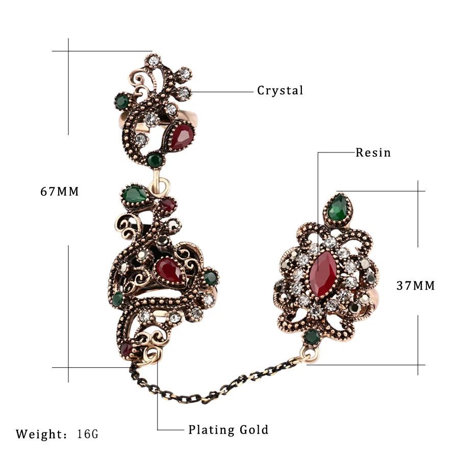 Кольцо женское винтажное регулируемое из черной смолы с цветочным узором кольца