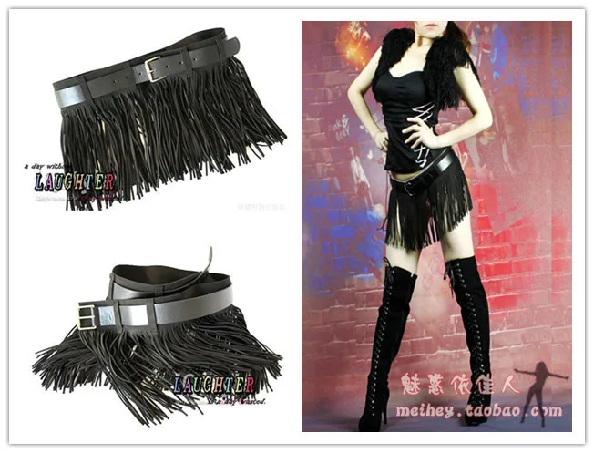 Женский широкий ремень с выбитыми цветочками бахромой из искусственной кожи в