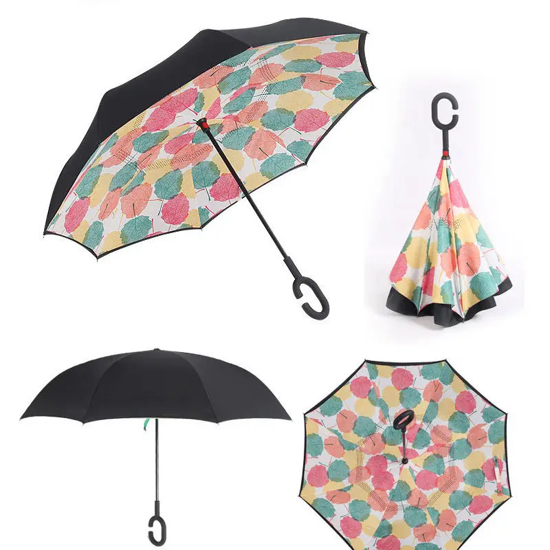 Ветрозащитный складной двухслойный инвертированный зонтик Chuva Самостоятельная