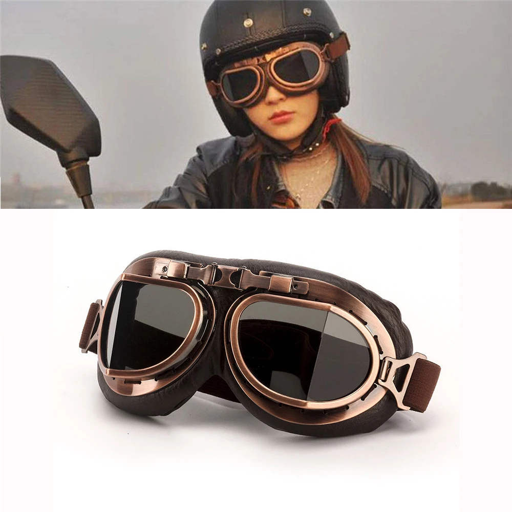 Motorcycle Retro Goggles Motorbike Bike ATV Chopper Cruiser UV Protection Pilot WWII Steampunk Helmet Glasses Smoke Lens
