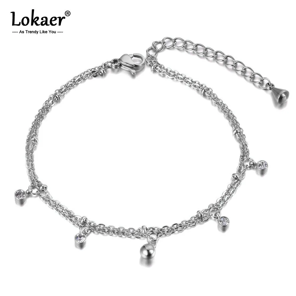 Lokaer CZ кристалл очарование двухслойный женский браслет из нержавеющей стали змея звено цепи Богемия Летний пляж ювелирные изделия B19024 - Окраска металла: Silver
