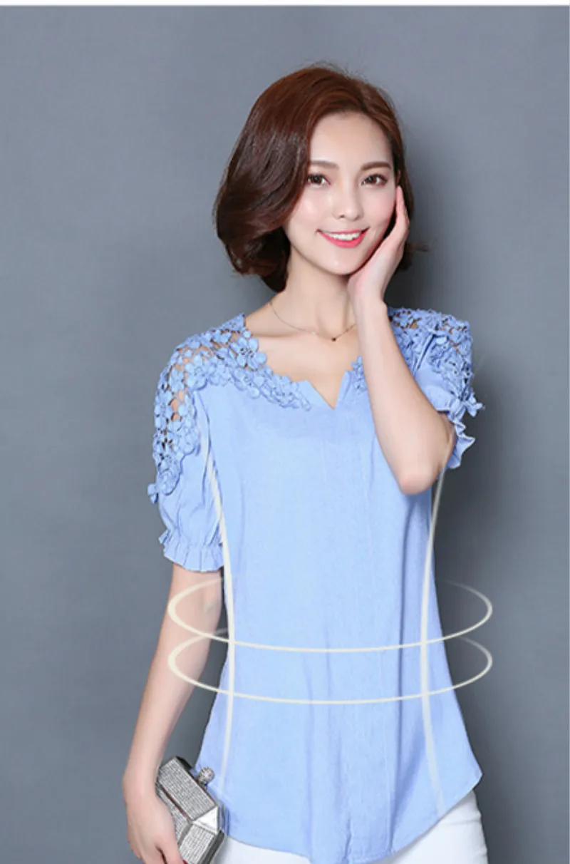 Мода 2018 летние топы Плюс Размер кружевная блузка рубашка с длинным рукавом