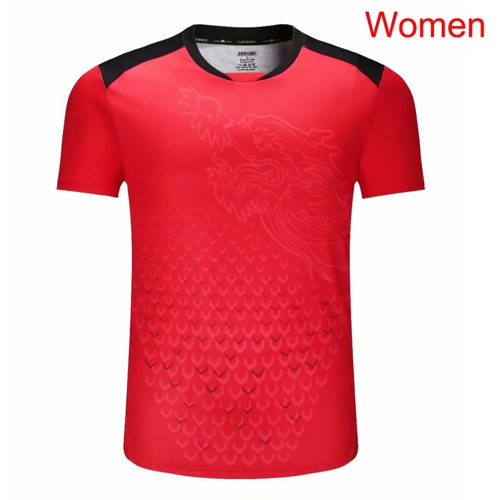 Women Red Shirt Китайская теннисная футболка с драконом, мужская, женская футболка для настольного тенниса, быстросохнущая футболка для бадминтона, спортивная одежда для спортзала, теннисная форма - Цвет: Women Red Shirt
