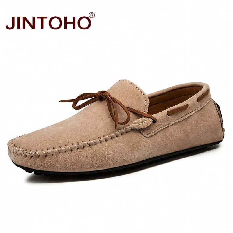 khaki JINTOHO/мужские лоферы больших размеров; модная мужская обувь из натуральной кожи без застежки; брендовая мужская повседневная кожаная обувь; обувь для вождения - Color: khaki