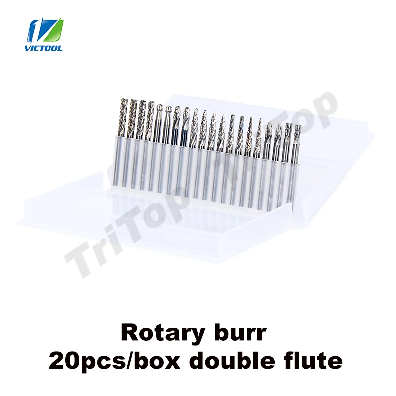 

Free shipping High Quality 20pcs 1/8" Tungsten Carbide 3mm Rotary Cutter files Set CNC Engraving bit double flute head