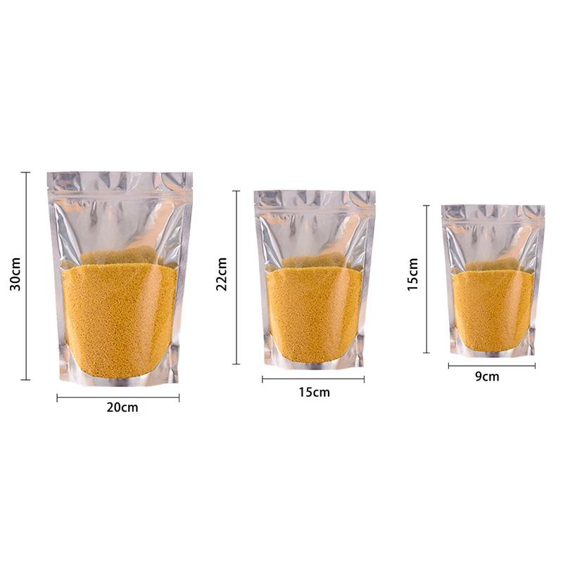 10/20pcs FDA Grade Clear Aluminum Foil Pouches Stand Up Food Stoarge Bags Resealable ZipLock Bag Food Packaging