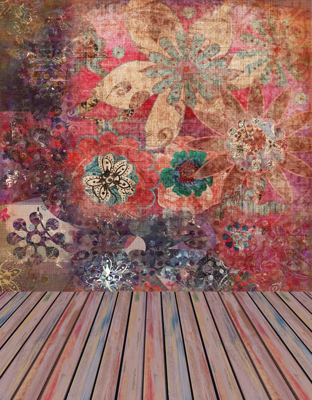 Пользовательский виниловый тканевый Ретро Цветочный Рисунок стена деревянный