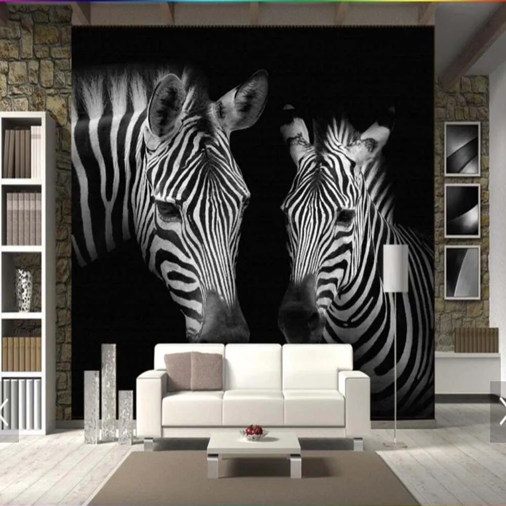 3D винтажные черные белые зебры животные фото обои для гостиной ТВ фон Печатный
