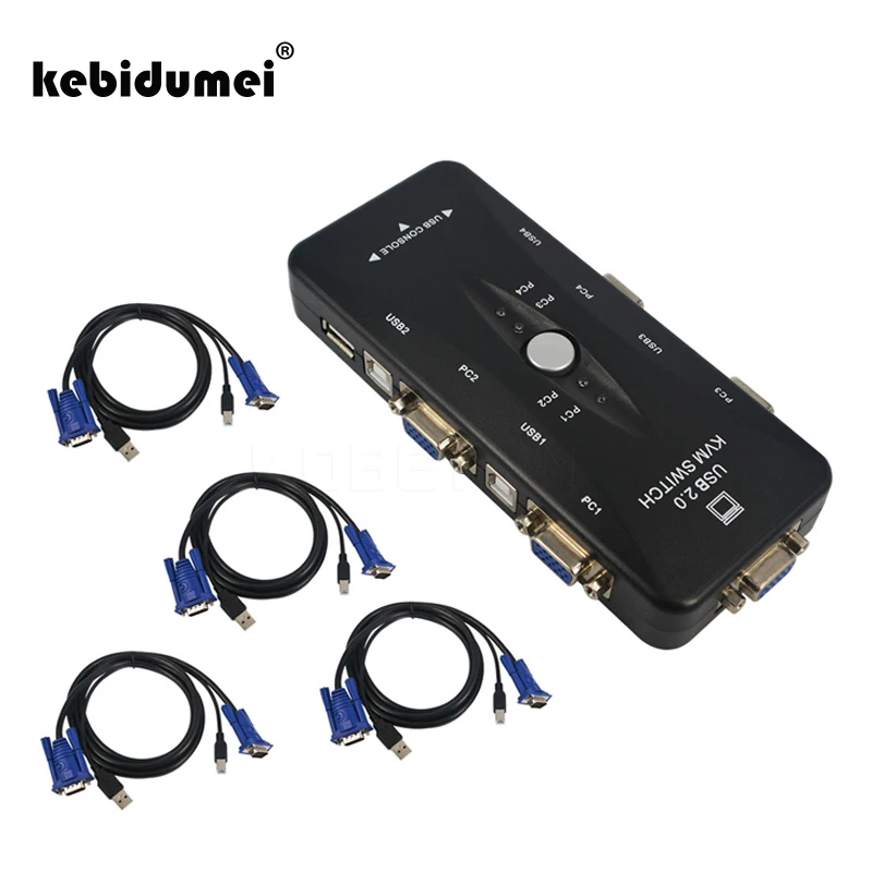 Kebidumei 4 порта USB 2 0 KVM VGA SVGA переключатель Hub Box селектор адаптер с шт. кабель для ПК