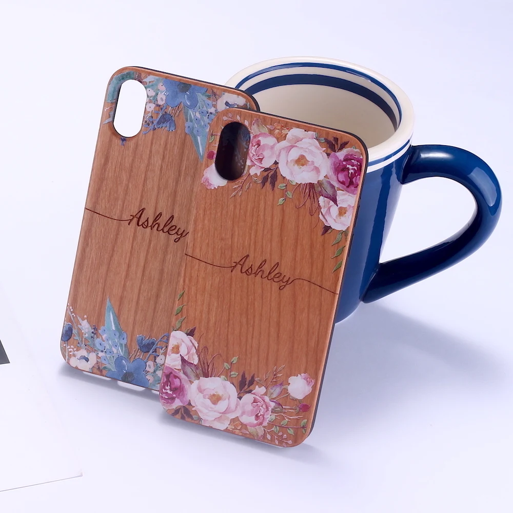 custom personalized vintage cherry wood floral flower border your name phone case for iphone 12 11 13pro xs max xr 7plus 8plus free global shipping
