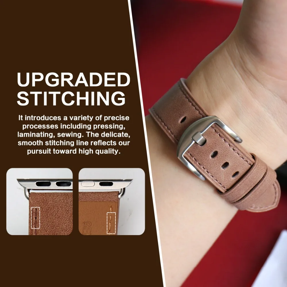 Premium Genuine Leather band For Apple Watch 49mm 45mm 44mm 42mm 41mm 40mm Series 8 7 SE 6 5 4 3 iWatch Apple Watch Strap