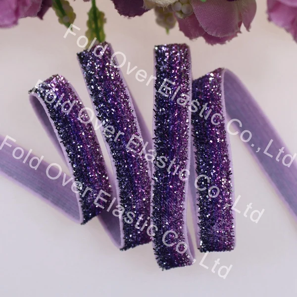 

Free shipping 3/8" Elastic Glitter Velvet Ribbon #7B-76, top quality frosted glitter elastic, 250yards/roll
