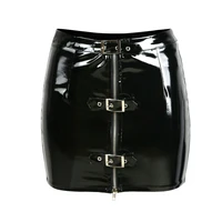 women wet look pvc latex pencil skirt vinyl zipper adjustable button shiny clubwear bodycon mini skirt