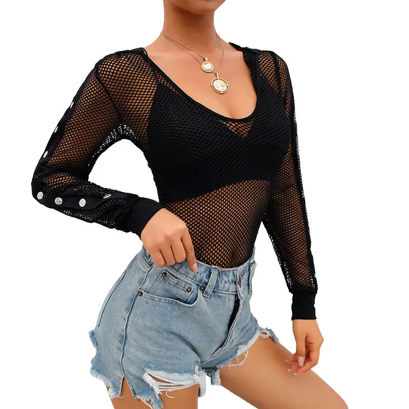 Женские комбинезоны BKLD сексуальный комбинезон черный прозрачный сетчатый с