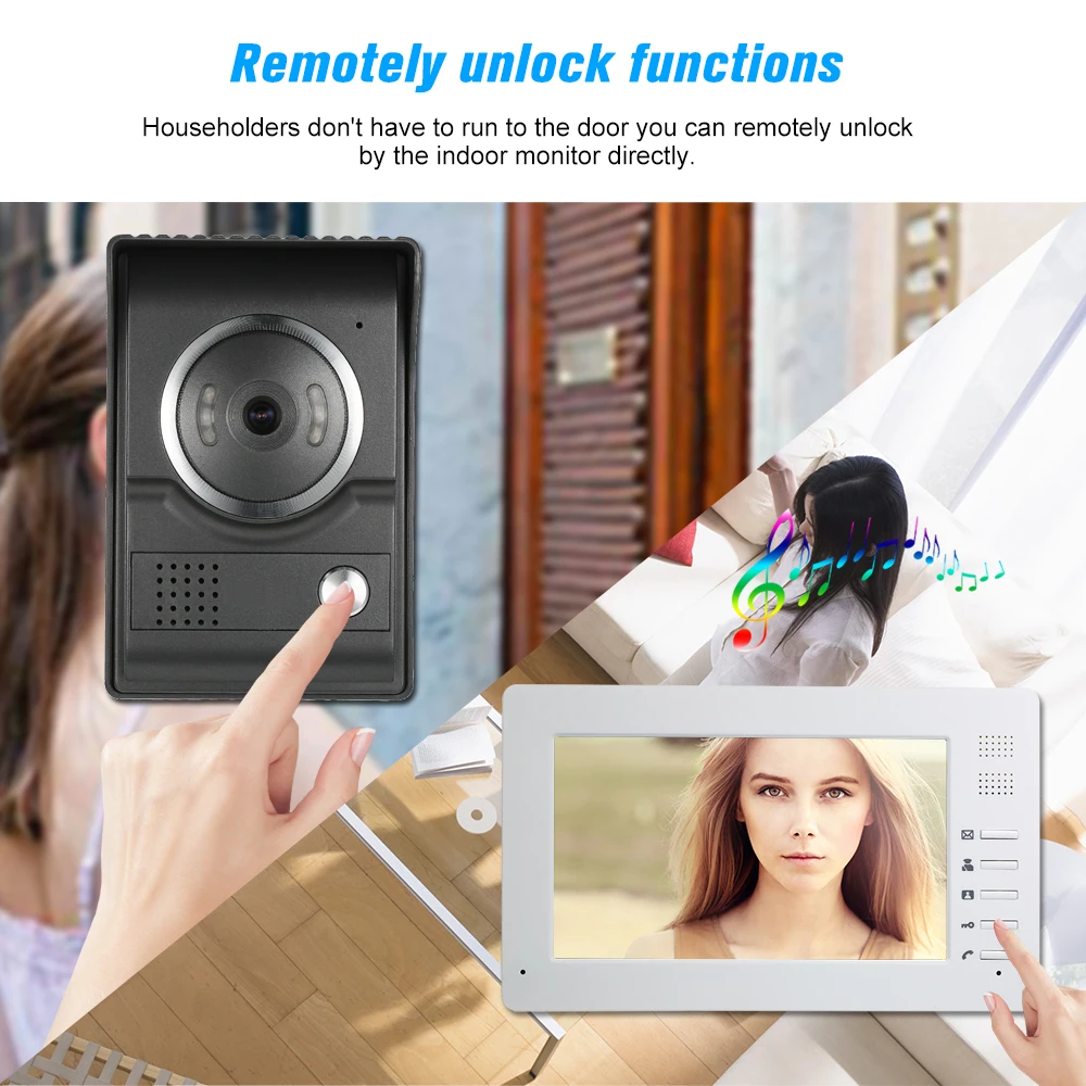 

7inch TFT-LCD Color Screen Wird Video Door Phone1*Indoor Monitor 1*Outdoor Camera Support Night Vision Waterproof Unlock Monitor