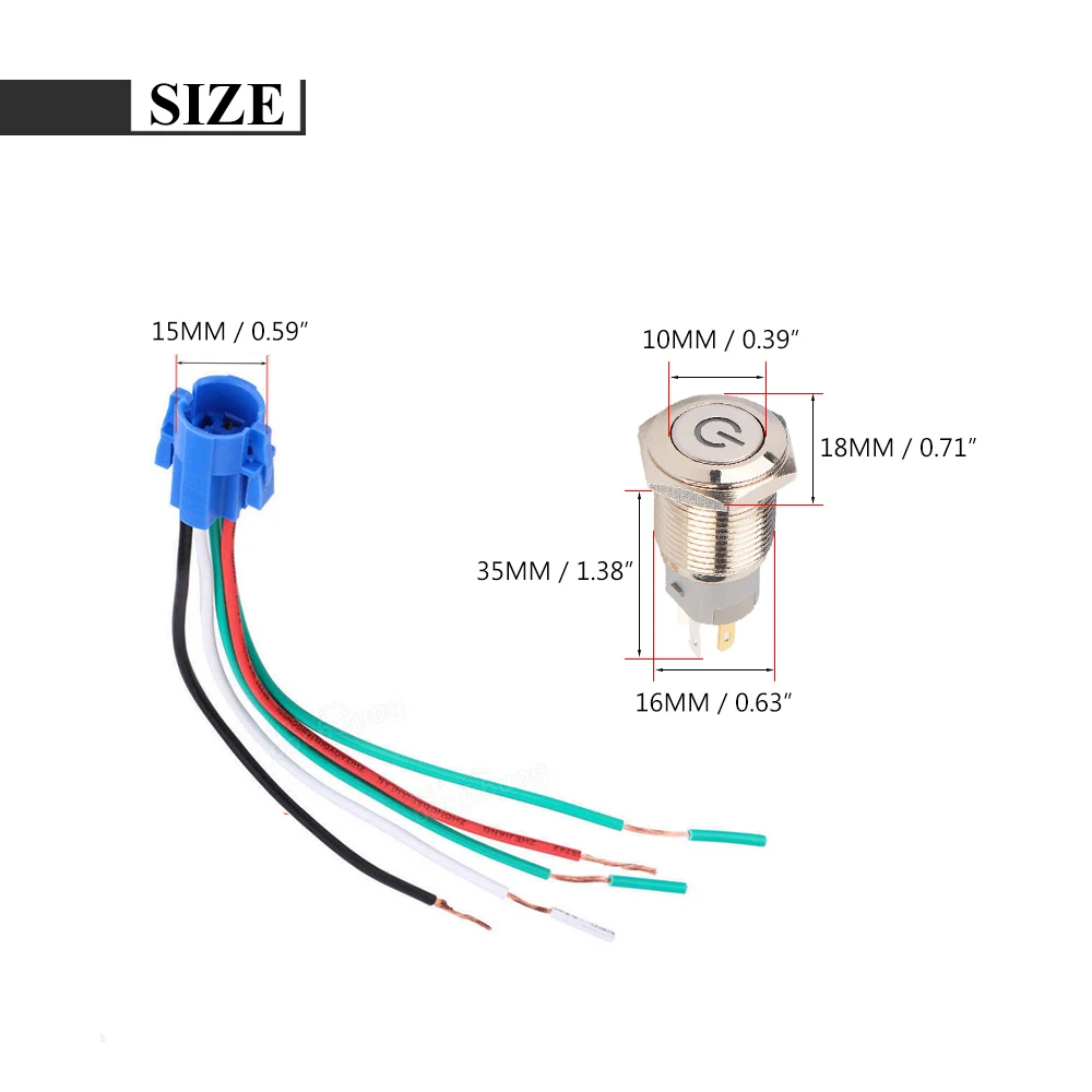 Автомобильный синий светодиодный металлический кнопочный переключатель 16 мм 12 В