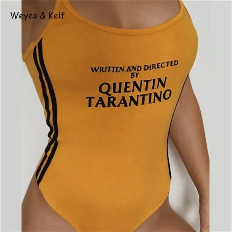 Weyes &amp Kelf Hot Summer Printed Letter Women Sexy Bodysuit 2018 Spring Sleeveless Jumpsuit Short Yellow Rompers | Женская одежда