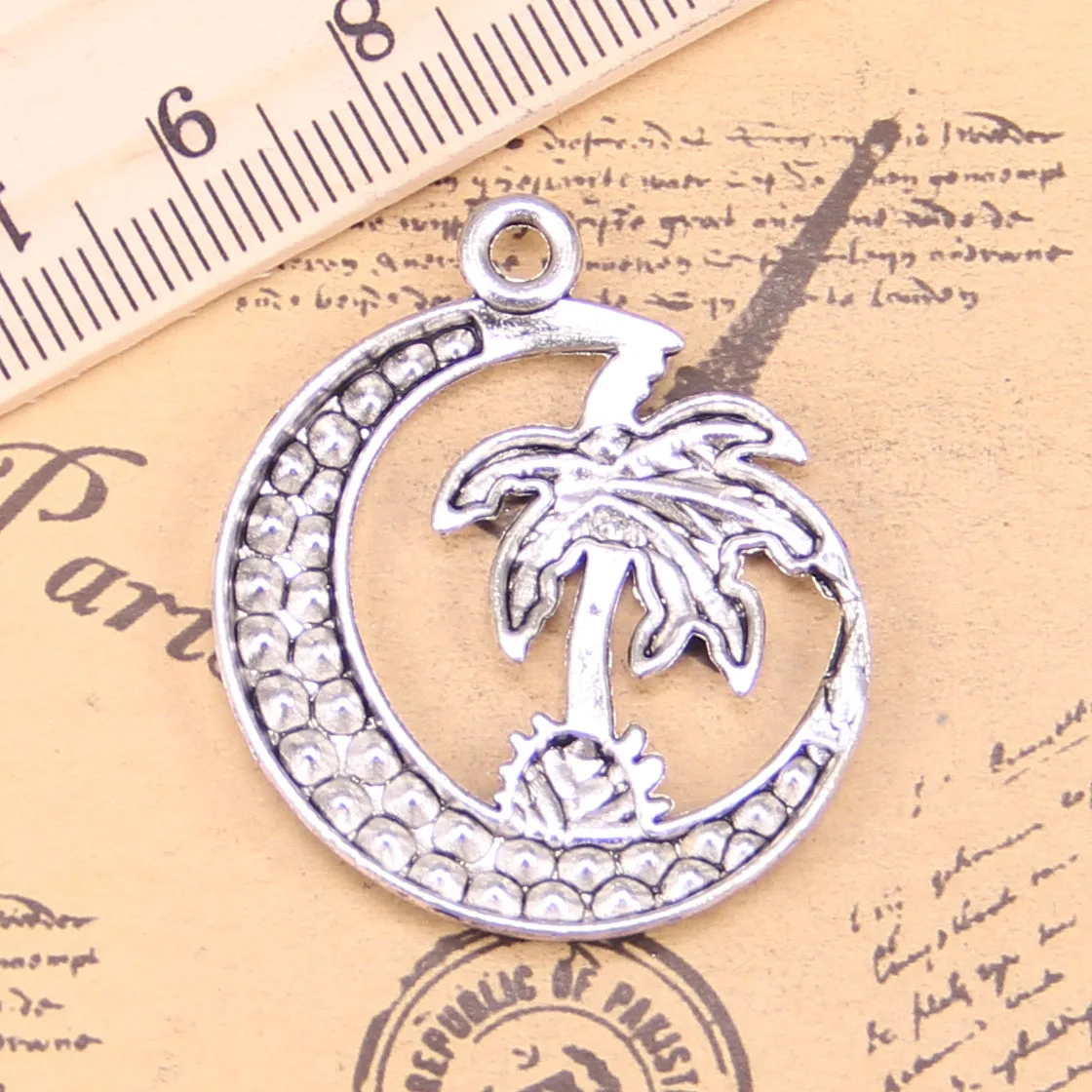 25pcs Jewelry Charms palm tree moon coconut 37x30mm Antique Silver Plated Pendants Making DIY Handmade Tibetan | Украшения и
