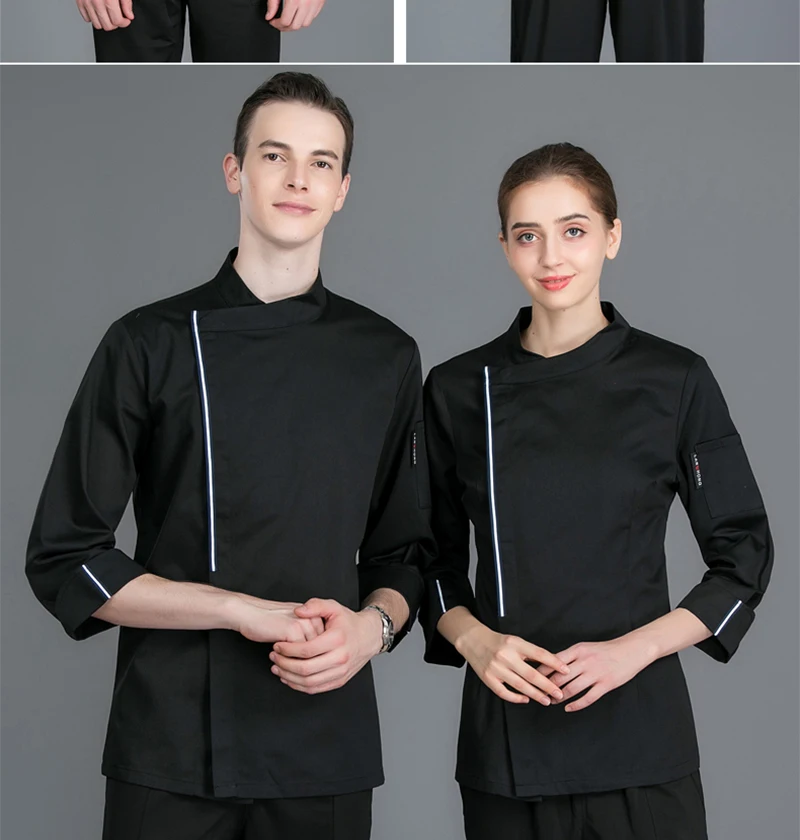 Для мужчин и женщин Ресторан кулинарные куртки отель шеф-повара Кухня Униформа с длинным рукавом Парикмахерская кафе суши рабочая одежда официанта одежда