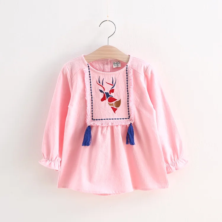 

2017 Kids Girl Spring Dress Girls National Style Tassel Embroidery Floral Cotton Long Sleeved Shirts Dresses Costume For Kids