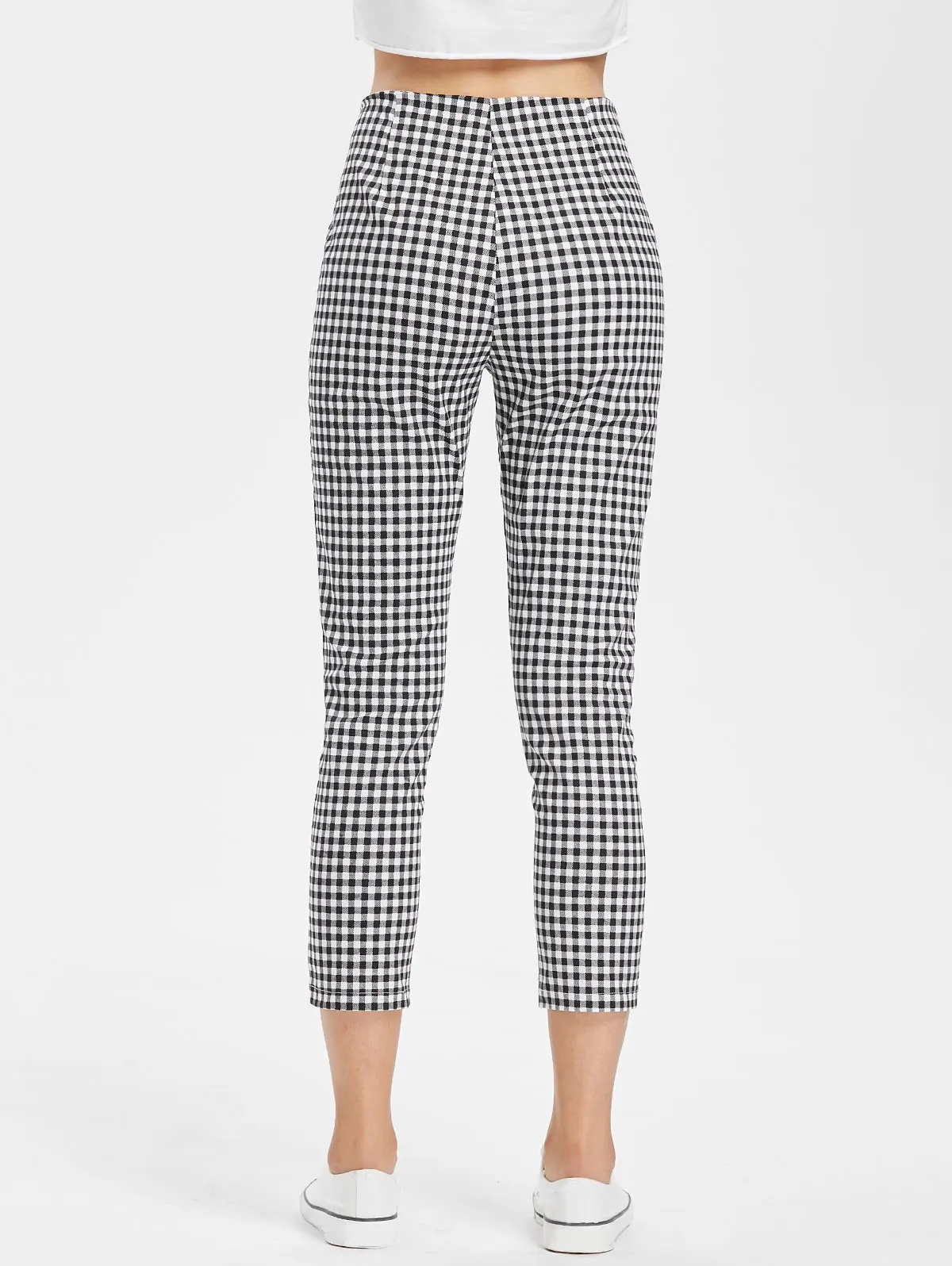 ZAFUL Ситцевые брюки с принтом в клетку высокой талией Лето осень Карандаш Брюки 2018