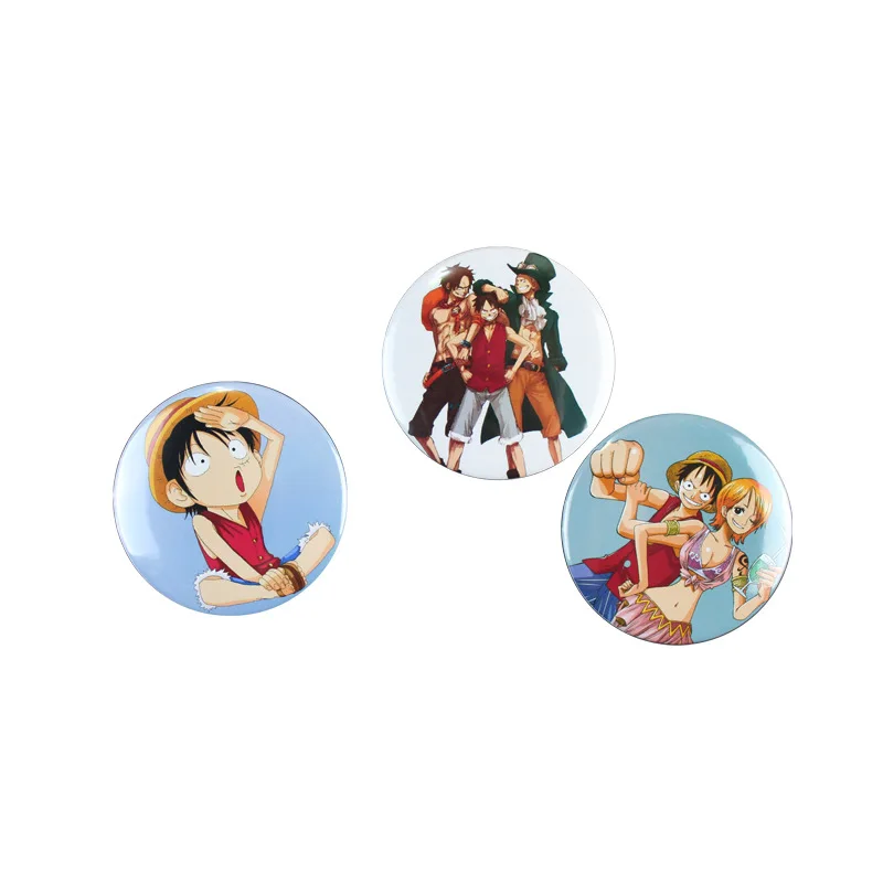 

12 Types ONE PIECE Luffy Cartoon Characters Brooch Pins Broches Round Tinplate Badge Fans Gift Children Toy