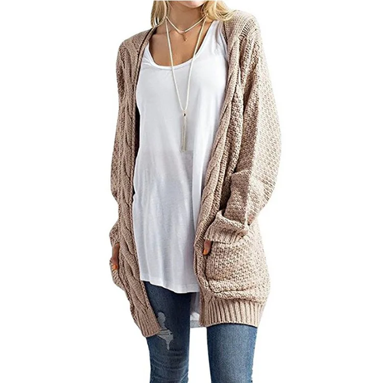 

AIUJXK Fashion Long Sleeve Black Cardigan Women 2019 Autumn Winter Plus Size Pocket Twist Knitted Sweater Female Casual Coat