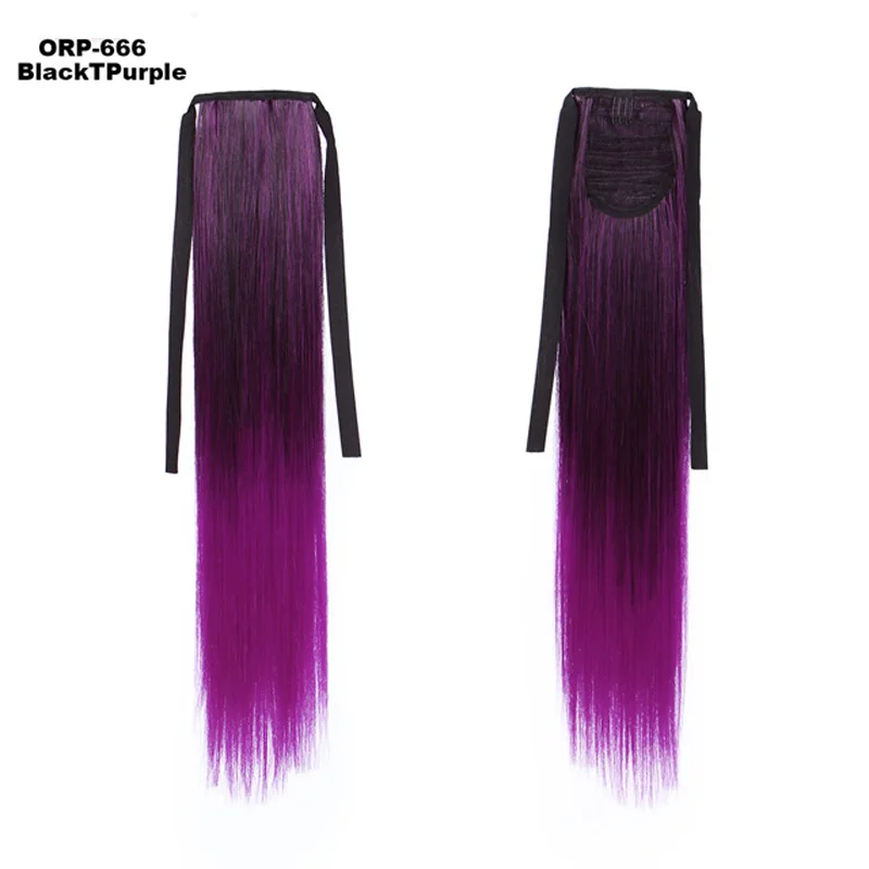 BlackTpurple Jeedou лента конский хвост волосы для наращивания прямые волосы Радужный Омбре цвет 24 дюйма 60 см 80 г синтетические натуральные черные розовые конские хвосты - Цвет: BlackTpurple