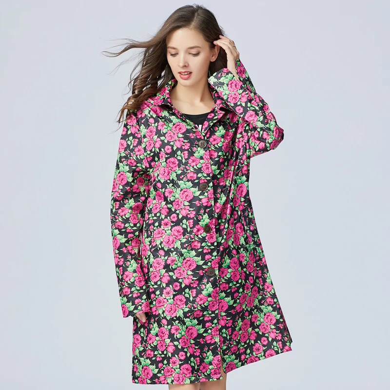 Длинный женский стильный водонепроницаемый дождевик с капюшоном для дождливой