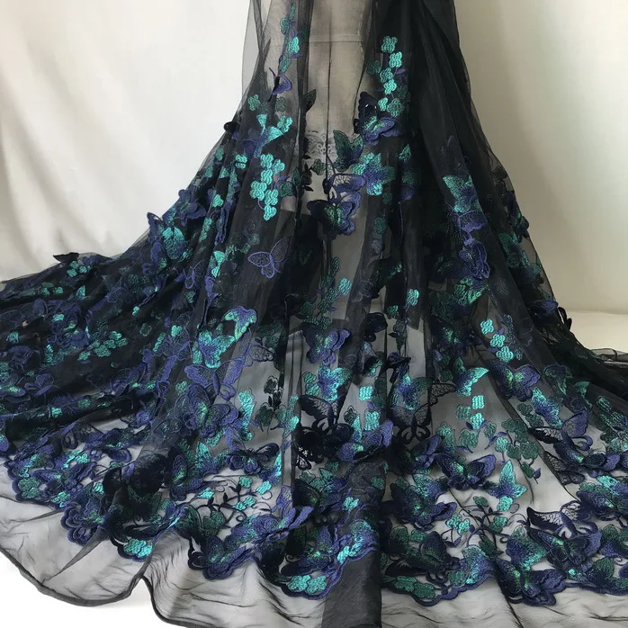 LASUI 1 yard X0530 handmade clothing skirt dress Dark purple + green High-end 3D butterfly flower embroidered lace fabric | Дом и сад