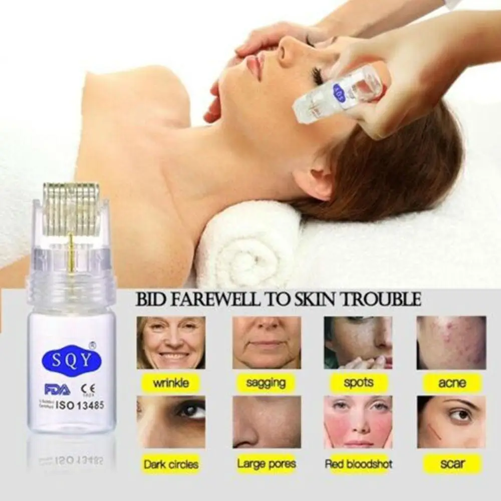 Золотая микро игла портативная бутылка многоразовый массажный ролик для лица