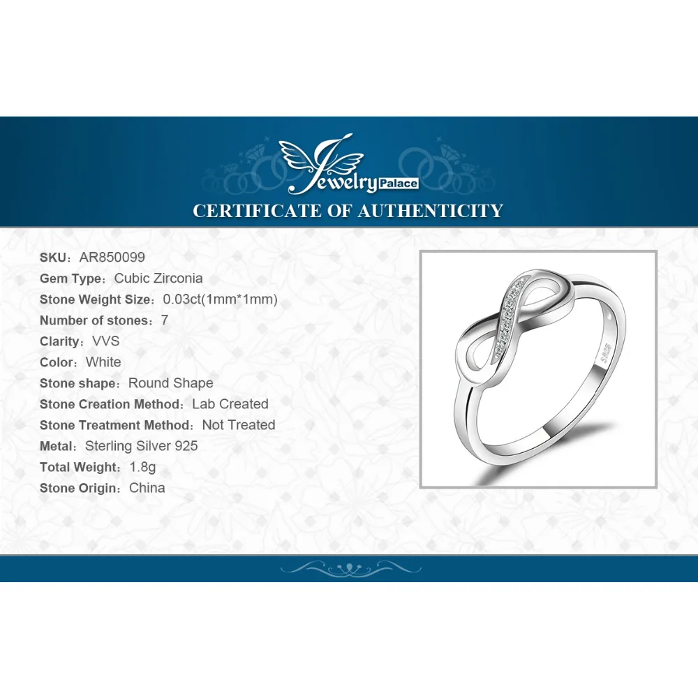 JewelryPalace Бесконечность любовь навсегда Юбилей Promise Ring Для женщин натуральная 925 пробы серебро ювелирных украшений
