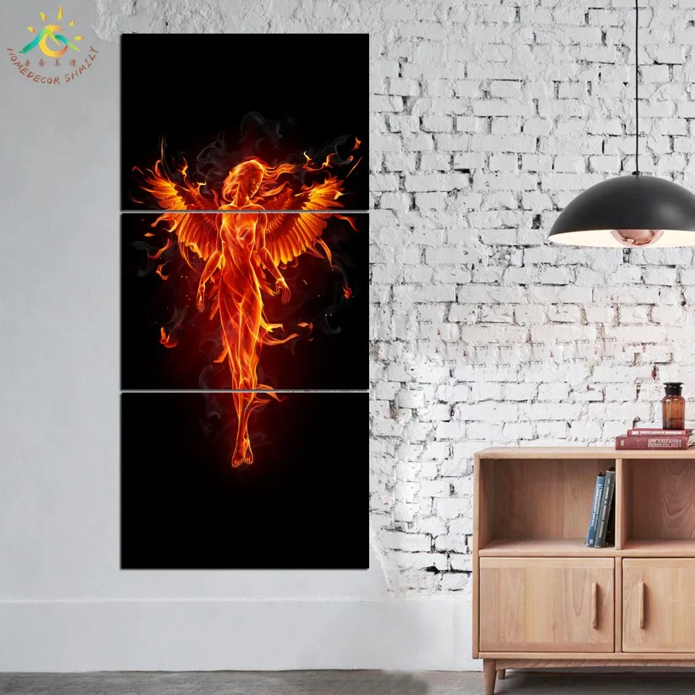 Modern Canvas Art Prints Poster Wall Painting Home Decoration Artwork On Fire Angel Girl Pictures for Bedroom 3 PIECES | Дом и сад