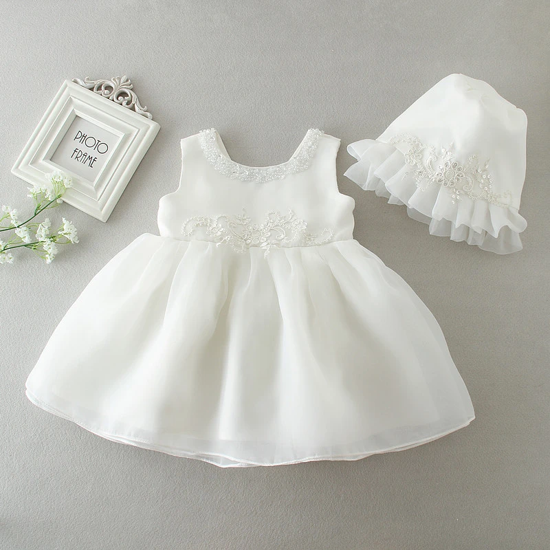 Платье для новорожденных девочек с бантиком круглым вырезом и бусинами платье на