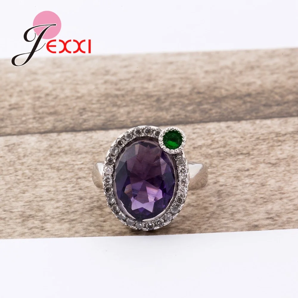 

Round Shape Purple&Green Cubic Zirconia Real 925 Sterling Silver Rings For Lover/Mother Anniversary Gift Jewelry Hot Sale